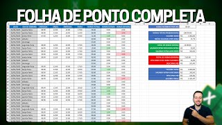 Planilha Folha de Ponto no Excel  Baixar Grátis  Horas Extras Horas Devidas Salário Extra etc [upl. by Masao]