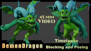 Timelapse 45Min blockingposing a DemonDragon Creature in Blender with BlockSurfaces addon blender [upl. by Dang]