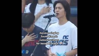 Xdinary Heroes’ Jooyeon singing South Korea’s national anthem for baseball match [upl. by Rakia]