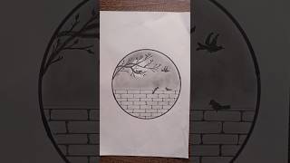 Scenery drawing circle drawing pencil drawingvillage scenery drawing  nature drawing [upl. by Ahsa]