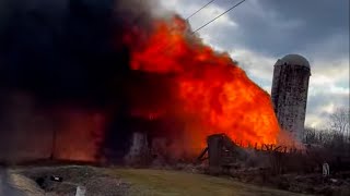 Upstate NY barn burns as 15 fire departments respond to blaze [upl. by Katharyn497]