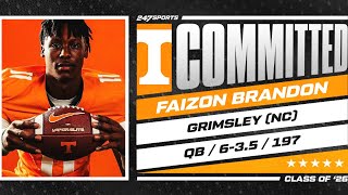 WATCH 5star QB Faizon Brandon commits to Tennessee LIVE on 247Sports  No 1 Player in 2026 [upl. by Atnicaj]