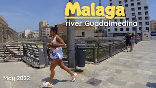 Malaga Center  along the river Guadalmedina 4K Walk tour Costa del Sol [upl. by Amr706]