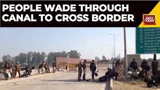 People Wade Through A Canal In Ambala To Cross The Border Of Farmers Delhi Chalo March [upl. by Claiborne]