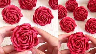 Ribbon Flowers How to make Ribbon FlowersRibbons Rose Flwers [upl. by Niwhsa]