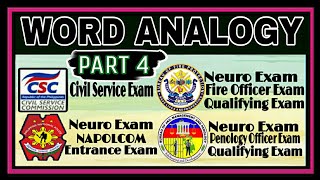 PART 4 WORD ANALOGY  CIVIL SERVICE FIRE amp PENOLOGY OFFICER NAPOLCOM ENTRANCE EXAM and NEURO EXAM [upl. by Enelrac]