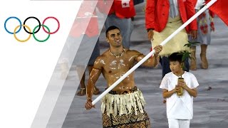 Tonga flagbearers oiled torso sparks social media frenzy [upl. by Ayotaj]