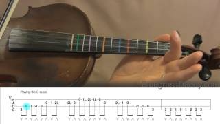 Seven major firstposition scales for fiddlers G A Bb B C D and F set to bluegrass music [upl. by Ahsikin871]