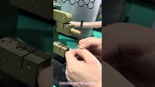 High frequency resistance welding machine welding stainless steel foil machine youtubeshorts [upl. by Darsie]