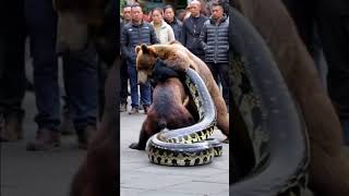 Grizzly bear fights giant python everyone just stands and watches no one helps [upl. by Olivia778]