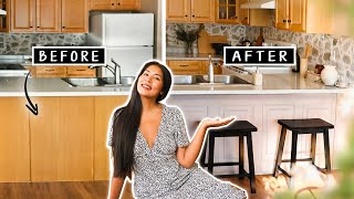 Extreme DIY Kitchen Island Makeover Renter Friendly [upl. by Ahsinek]