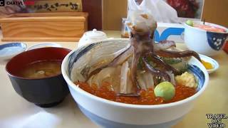 Dancing squid bowl dish in Hakodate  Japan Street Food [upl. by Dnalra]