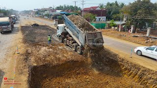 Excellent To Us Techniques Filling Space Foundation Road With D4C LCF Dozer Komatsu amp Dump Trucks [upl. by Jyoti867]