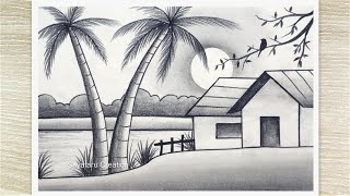 How to draw Sunset Scenery with Pencil Shading Pencil Drawing for beginners [upl. by Vanthe859]