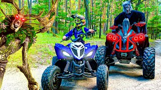 Den ride on Quad Bike and Adventure with Monsters in the forest [upl. by Ivel]