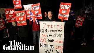 Protests at Stormont as DUP agrees deal to restore Northern Ireland power sharing [upl. by Eigriv]