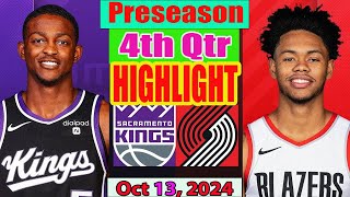 Portland Trail Blazers vs Sacramento Kings 4th Qtr Oct 13 2024 Highlights  NBA Preseason [upl. by Acinorev]