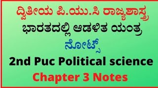 2nd Puc Political Science Chapter 3 Bharatadalli Adalita Yantra kannada notes questions and answers [upl. by Anelas]