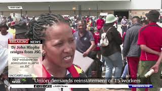 SACCAWU March  Union demands reinstatement of 15 suspended workers [upl. by Irtimed]