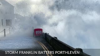 Storm Franklin Batters Porthleven Cornwall UK 2022 Full Version [upl. by Nilla]