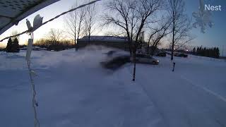 snowmobile crashes into the garage outside viewboth views together click on link in description [upl. by Revert]