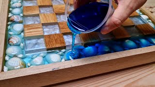 Ocean Chess of Oak and Epoxy with Floating effect and LED [upl. by Fransen]