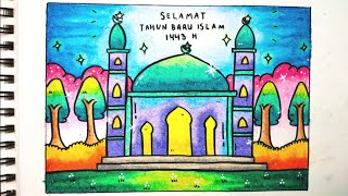 Cara menggambar poster tahun baru Islam [upl. by Binette318]