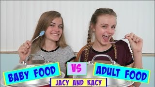 Baby Food vs Adult Food Challenge  Jacy and Kacy [upl. by Llerrit596]