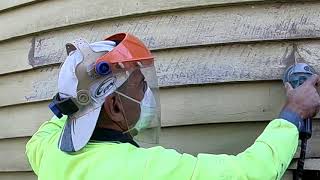 Sanding weatherboards and preparing for painting with 5quot makita grinder [upl. by Meekyh]