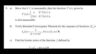 MSC MACS Verify Bounded Convergence Theorem for the sequence of functions  f n where≤ ≤ ∈N [upl. by Inaniel]