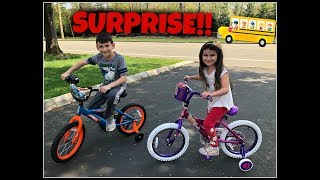 After School SURPRISE Kids get new BARBIE amp HOT WHEELS BIKES Learning to Ride [upl. by Filmer232]