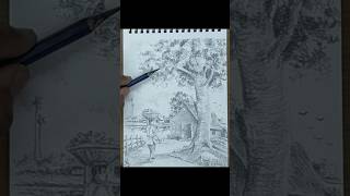 VILLAGE SCENERY FOR BEGINNERS OR NOVICE 💝 pencildrawing landscape scenery art shorts [upl. by Angrist]