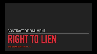 Right to Lien  Contract of Bailment  Part III  Malayalam Lecture [upl. by Nowahs568]