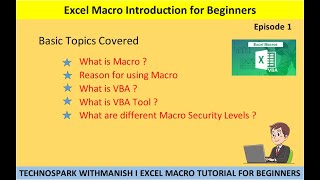 Learn Excel Macro VBA from Scratch I Excel Macro VBA Introduction Ep  1 I Tecnospark withManish [upl. by Legyn]