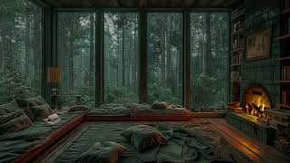 NO ADS Cozy Forest Room  Rain Outside The Window and Fireplace Sounds  Deep Sleep Stress Relief [upl. by Monafo645]