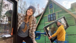 Installing Windows  Preparing for Siding  CABIN BUILD [upl. by Akirret]