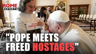 Pope Francis meeting with israeli citizens who were freed from captivity [upl. by Landri]