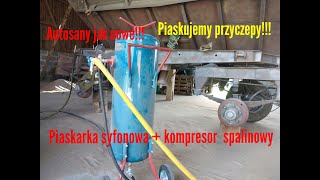 Piaskowanie przyczep Autosan D47Kompresor Atlas Copco 2000lminPiaskarka syfonowa 80lRamirent [upl. by Aibonez]