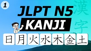 JLPT N5 KANJI Reading amp Writing Practice 01 日月火水木金土  with Sample Words • Sentences amp Stroke Order [upl. by Ninnahc]