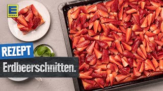 Leckere Erdbeerschnitten  Erdbeerkuchen mit Biskuitboden vom Blech [upl. by Nylle777]