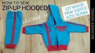 DIY HOODIE  How to Sew Zipup Hooded Jacket  Beginners Sewing Lesson 14 [upl. by Rutherfurd]