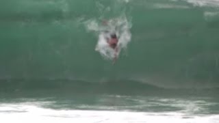 Bodysurf  Fred David  Wipeout at Waimea Shorebreak [upl. by Enirhtac]