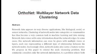 OrthoNet Multilayer Network Data Clustering [upl. by Woodruff]