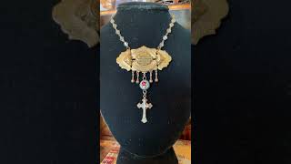 Work in progress…Victorian pin antique Italian micromosaic and cross on Crystal rosary beads [upl. by Ormiston]