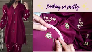 Purple Dress With Beautiful Hand Embroidery  Easy To Make  SALEEQA CHANNEL [upl. by Anirtep]