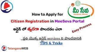 Meeseva Citizen Registration in Telangana  Telugu lo [upl. by Doreg]