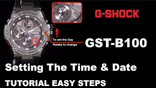 GSTB100 GShock Module 5513 HOW TO SET TIME amp DATE amp MONTH amp YEAR  TUTORIAL English Easy Steps [upl. by Bratton]