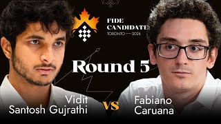 Round 5  Vidit Gujrathi  Fabiano Caruana  FIDE Candidates 2024 [upl. by Spring]