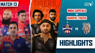 India Capitals Vs Manipal Tigers  Highlights  Legends League Cricket 2023  Harbhajan vs Gambhir [upl. by Ameh]