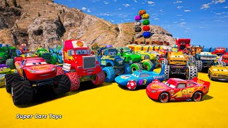 GTAV Spider Man 2 Disney Pixar Cars Crazy McQueen High Impact Mack Monster Truck Friends Racing Toys [upl. by Sicular20]